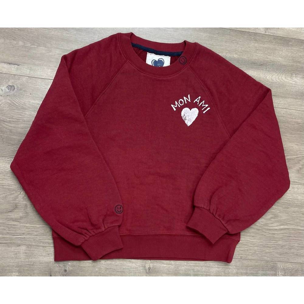 NEW JUST MADISON women's mon ami with heart sweatshirt in burgundy